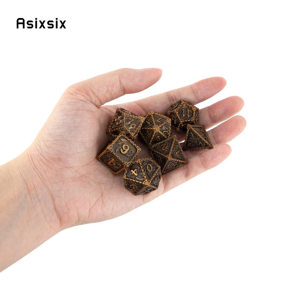 7 Pcs Yellow Dragon Metal Dice Solid Metal Polyhedral Dice Set Suitable for Role-Playing RPG  Board Game Card Game