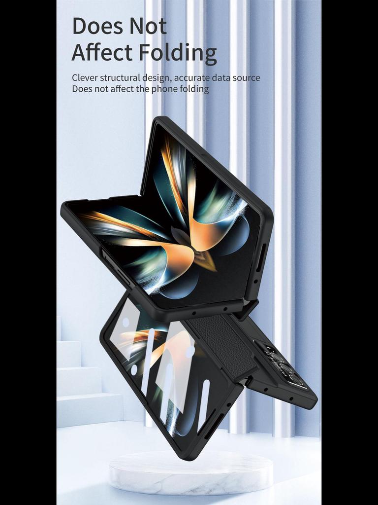 Чехол для Samsung Z Fold5: Кожаный чехол с полным покрытием, устойчивый к падениям, для складного экрана и плоского шарнира, совместим с W22