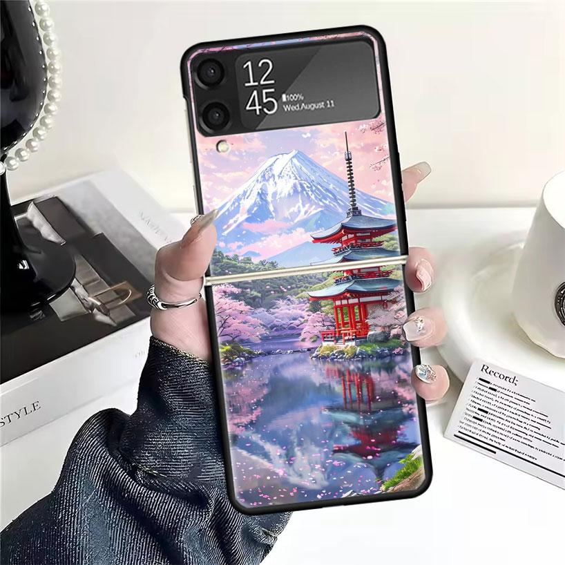 Японская вишня Гора Фудзи Чехлы Для Samsung Galaxy Z Flip 4 5 6 7 3 Z Flip7 Flip6 Flip4 Flip5 Flip3 5G Жесткий Ударопрочный Fundas C