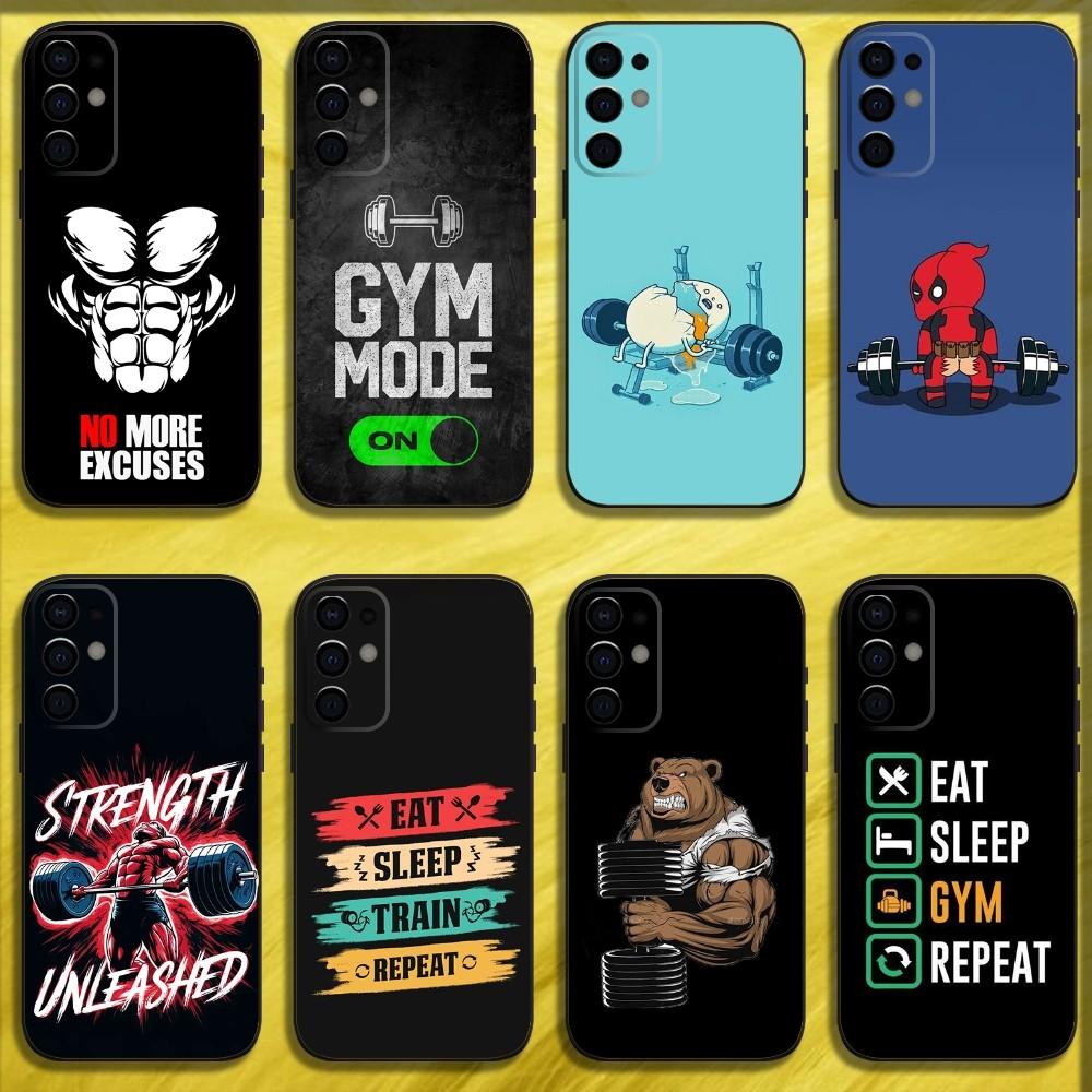 Bodybuilding Gym Fitness Phone Case For Samsung S24,S21,S22,S23,S30,Ultra,S20,Plus,Fe,Lite,Note,10,9,5G Black Soft Shell