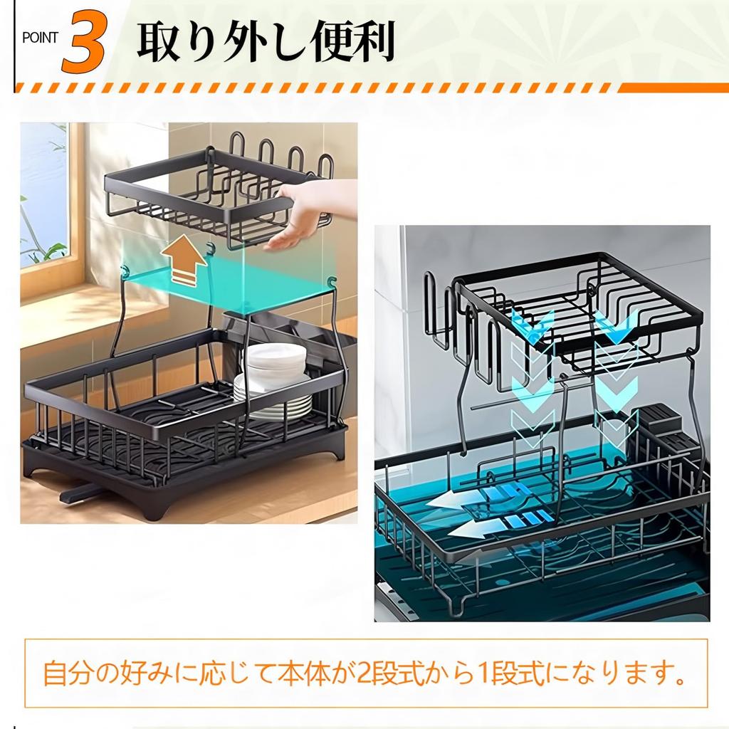 Wataku Yuhin Dish 2 Dish Plate Chopstick Automatic Large Dish Dish Kitchen Easy To Space Saving Drainer, Tiers, Rust-Proof, Drying, Stand, Storage,