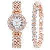 Luxury Women's Wristwatch Silver Watch Bracelet Set Trendy Rhinestone Quartz Watches  Festival Gift
