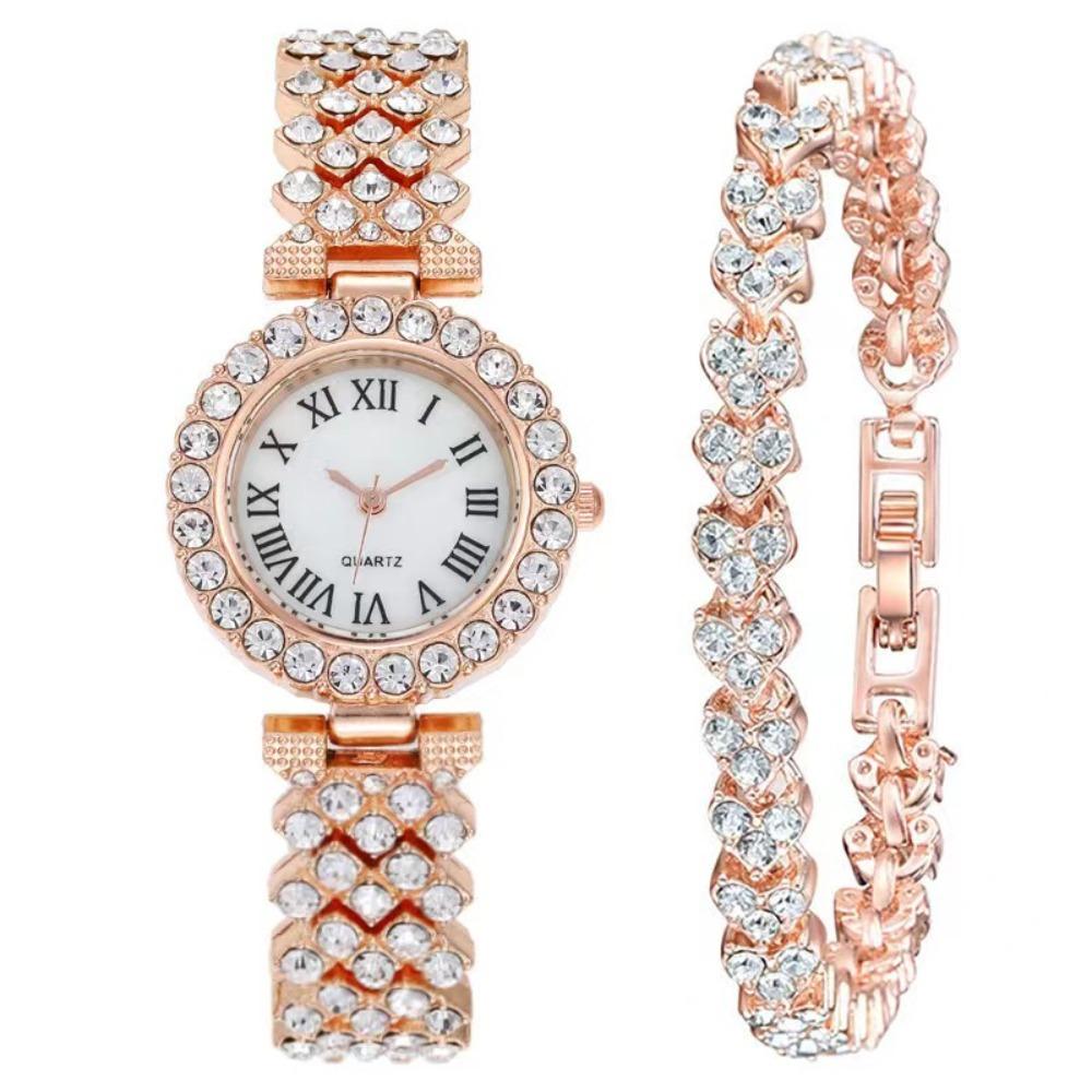 Luxury Women's Wristwatch Silver Watch Bracelet Set Trendy Rhinestone Quartz Watches Festival Gift