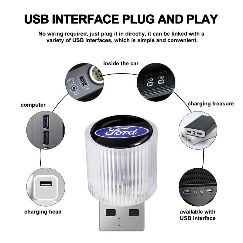 Mini USB LED Car Light Auto Interior Atmosphere Light Decorative Lamp For Ford Ranger Focus Kuga Mustang S-MAX Transit Ghia