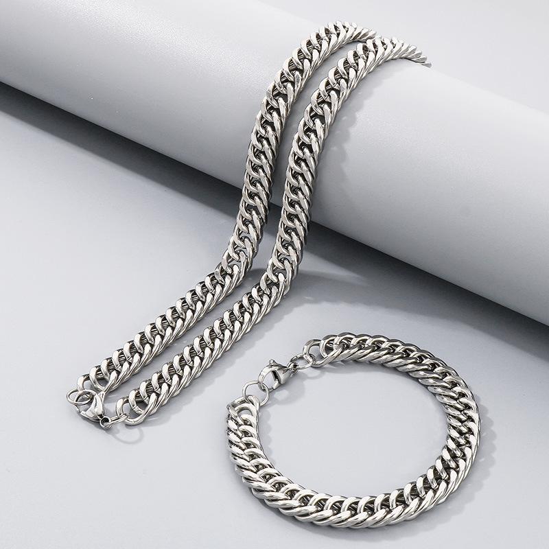 Simple Plain Chain Double Woven Four-Sided Grinding Bracelet Hip-Hop Personality Multi-Size Whip Chain Titanium Steel Men'S Necklace