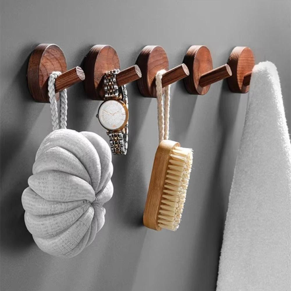 4pcs Solid Wood Wood Hook Beech Walnut Wood Wall Hook Robe Hook Towel Hook Clothes Storage