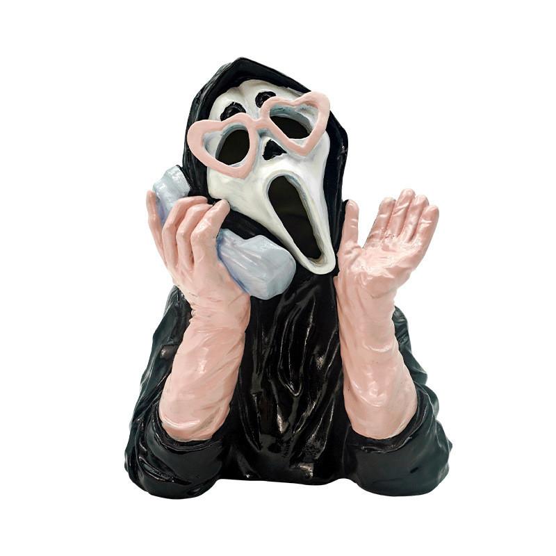 Resin Ornament Luminous Pink Screaming Ghost Face For Halloween Decor Event