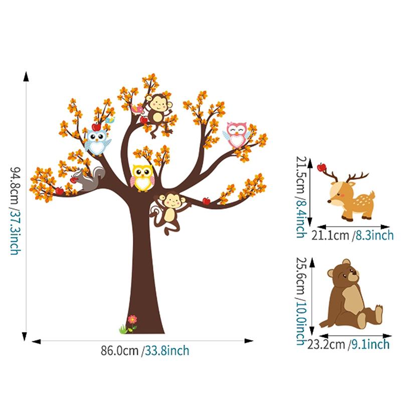 Cartoon Animal Owl Monkey Tree Wall Stickers Children'S Room Decoration Mural Decals Home Decoration Cute Animal Stickers