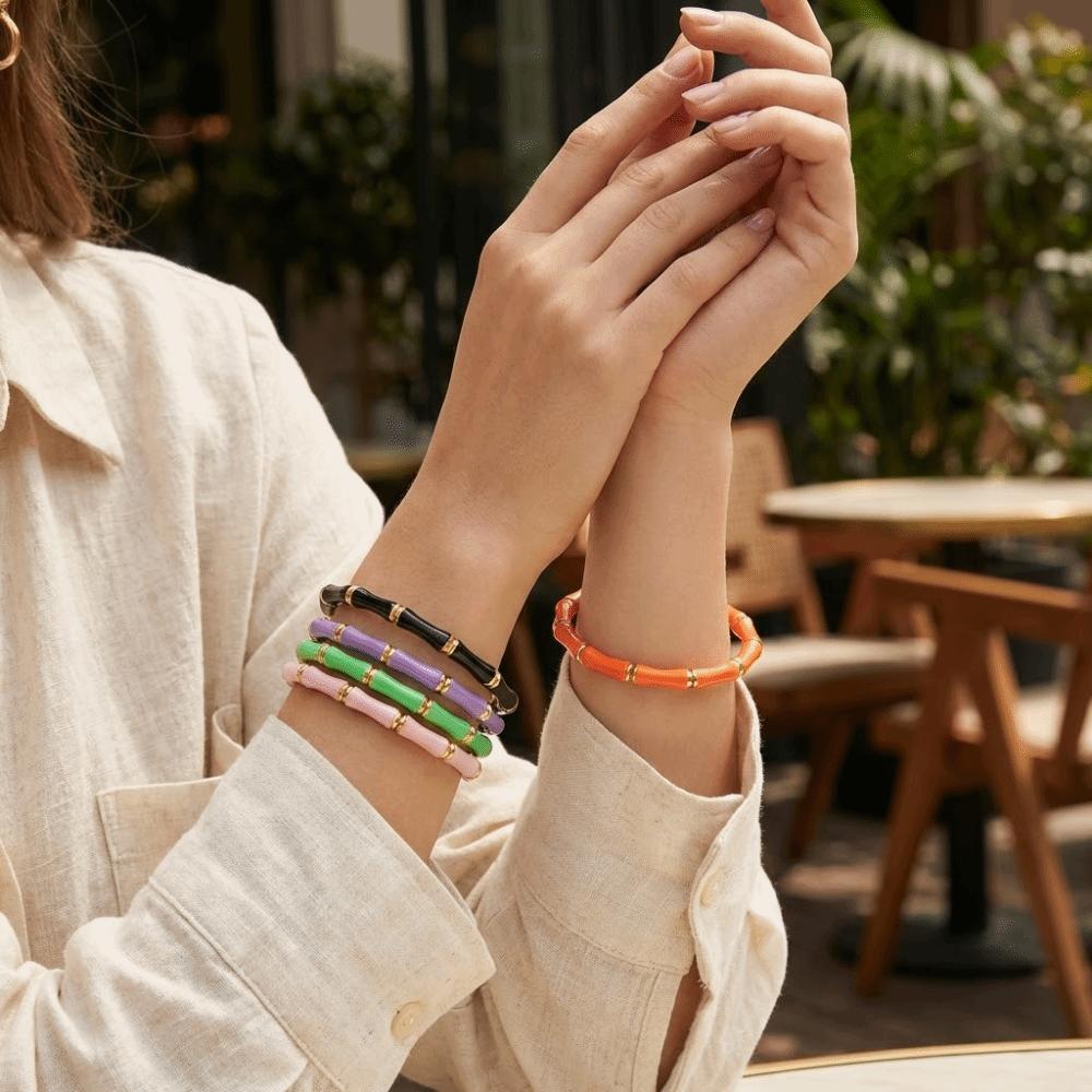 Colorful Bamboo Joint Bangle Stainless Steel Stainless Steel Bangle Enamel Resin Bracelet Fashion