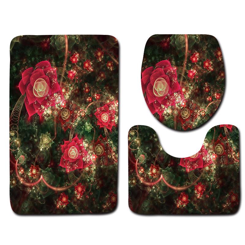 Beautiful And Romantic Valentine'S Day Bathroom Toilet Floor Mat 3-Piece Set