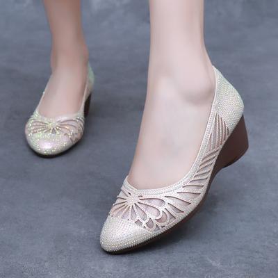 Мода GKTINOO Весна Лето Мода Ажурные Туфли-лодочки Большого Размера Женская Обувь Средний Каблук Квадратный Каблук Сетка Женские Офисные Туфли Кристалл