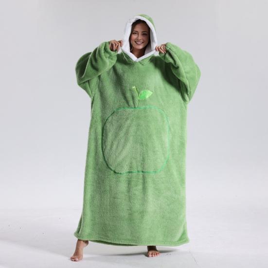 Winter Wearable Blanket Bathrobe with Big Pocket Thick Double-sided Fleece Loose Long Sleeves Pajamas Heat Retention Full Protection Home Lazy