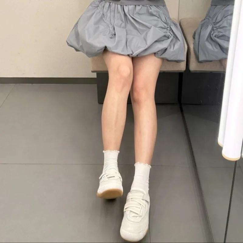 Модная Ретро Кожаная Версия 2025 Спортивная Обувь в Стиле Балета Французская Липучка Повседневная Обувь для Женщин Резиновый Верх Сетчатая Обувь