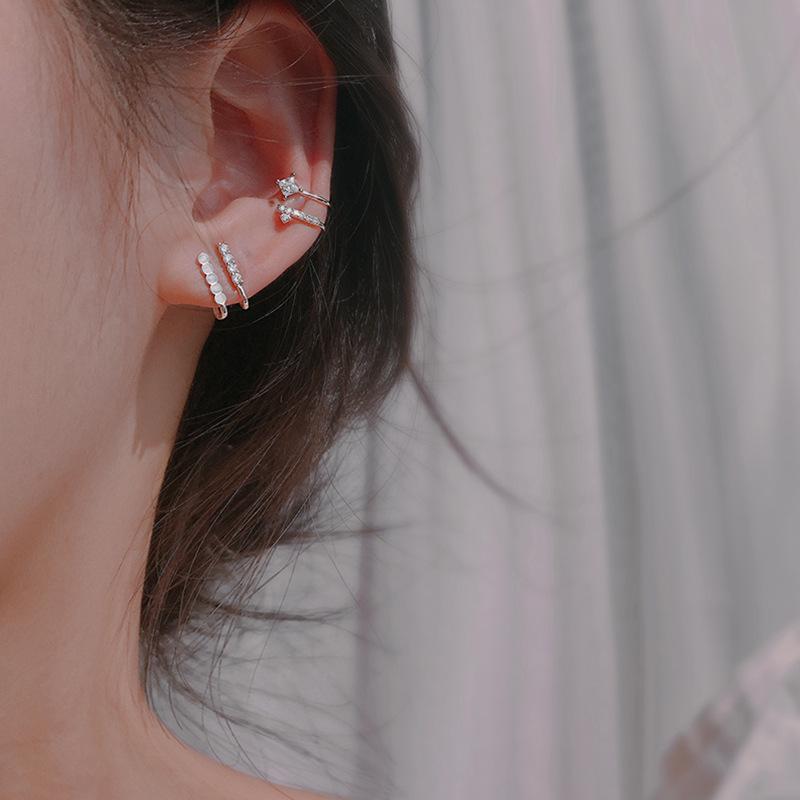 ANENJERY Асимметричные зажимы для ушей без пирсинга для женщин, зажим для ушей из циркона без украшений для пирсинга