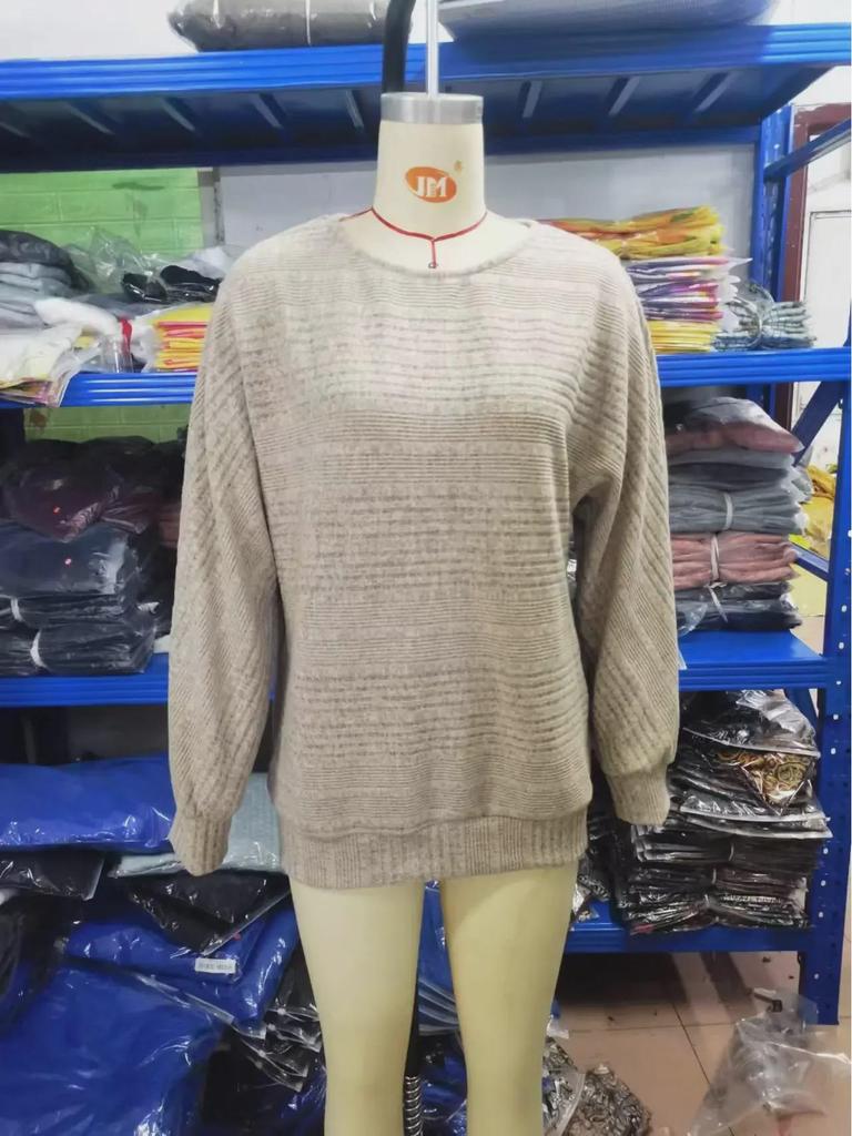 Европейский и американский осенне-зимний повседневный однотонный топ-пуловер с длинными рукавами и круглым вырезом для женщин