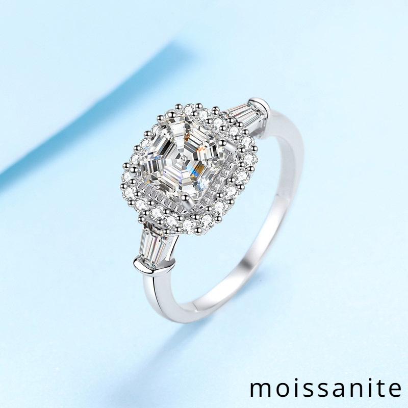 Женское кольцо из стерлингового серебра 925 пробы с муассанитом Ашер 2 карата, позолоченное европейское и американское кольцо pt950, обручальное кольцо