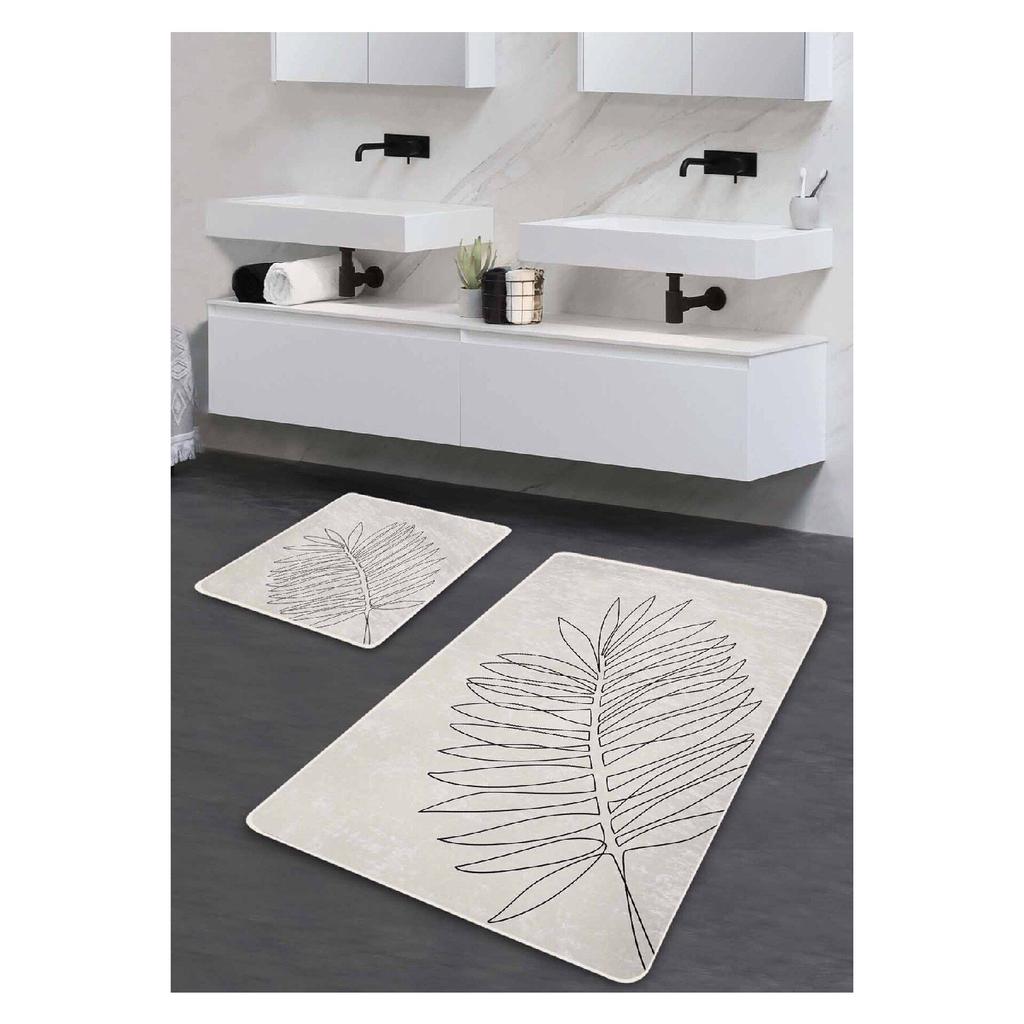 Non-slip Base Washable 2-piece Bath Mat - Minimal Leaf 60*100 Cm - 50*60 Cm