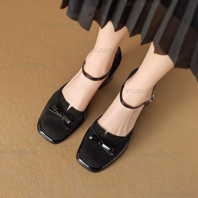 Босоножки Летние Новые Замшевые Мелкие С Бантом Обувь Лодочки Женские С Квадратным Носком На Толстом Высоком Каблуке Элегантные Zapatos De Mujer