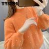 Имитация норки бархат рукав-фонарик вязаный свитер женский зимний свободный базовый рубашка короткий топ