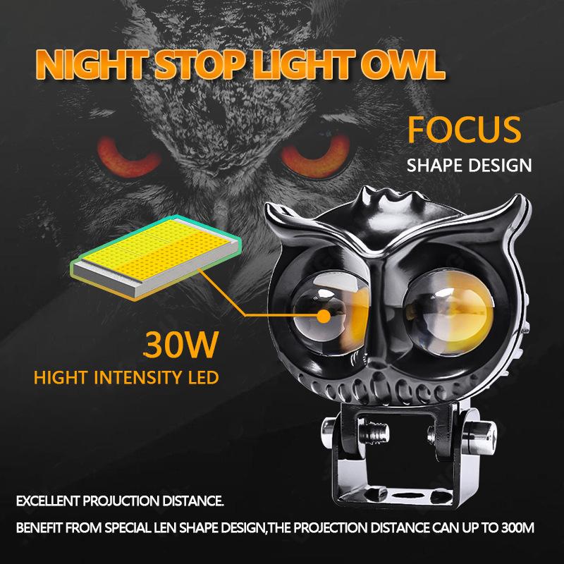 Led Lens Spotlight Dual Color White Yellow Light Owl Auxiliary Fog Lamp Double Lenses Spotlights For Motorcycle Atv Buggy Car