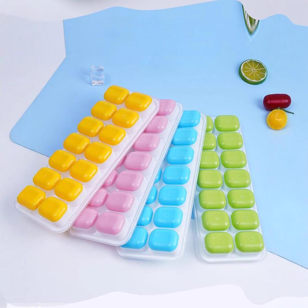 Sike 14-Grid Silicone Ice Cube Tray with Lid - DIY Soft-Bottom Mold for Ice Cream and Cubes