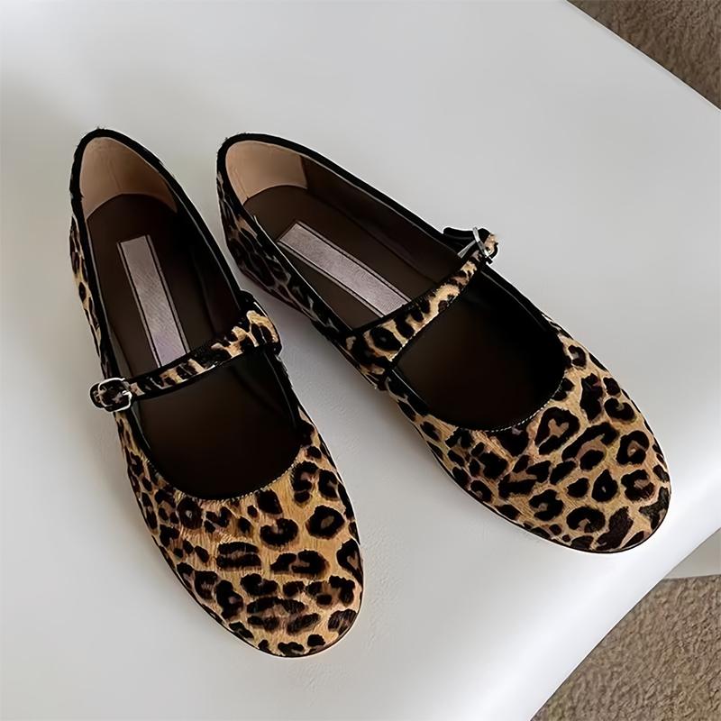 Leopard Flats Women Mary Janes Shoes 2025 Trend Winter New Lolita Shallow Shoes Designer Dress Prom Elegant Mujer Zapatillas