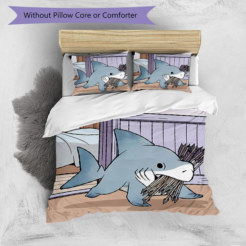 3pcs Jeff the Land Shark5 pattern bedding set duvet cover set includes duvet cover &pillowcases, perfect all season bedroom decoration & gift