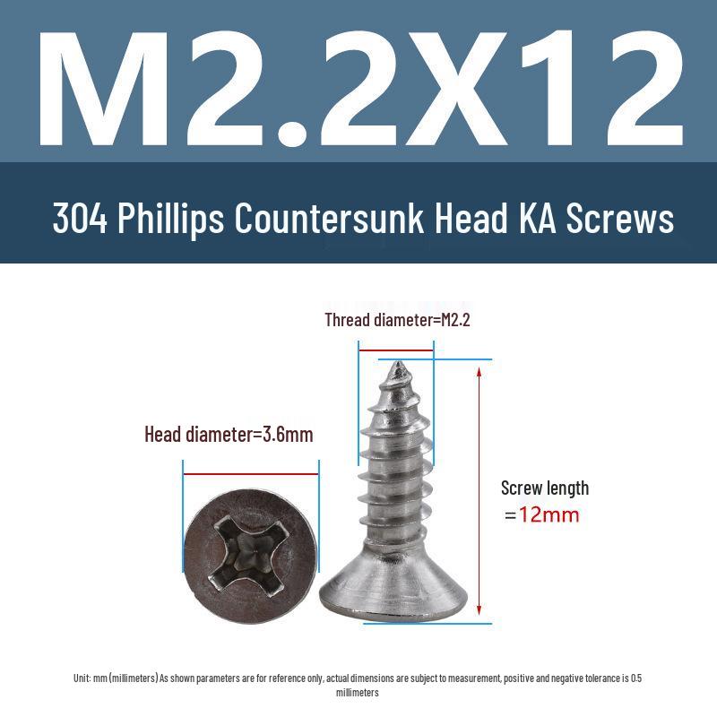 Yigu 304 Stainless Steel Phillips Flat Head Self-Tapping Screws M1-M2.5