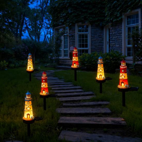 Lighthouse Solar Light Outdoor Waterproof Garden Solar Light Decorative Lighthouse Walkway Light with Spike for Flower Beds Courtyard Patio