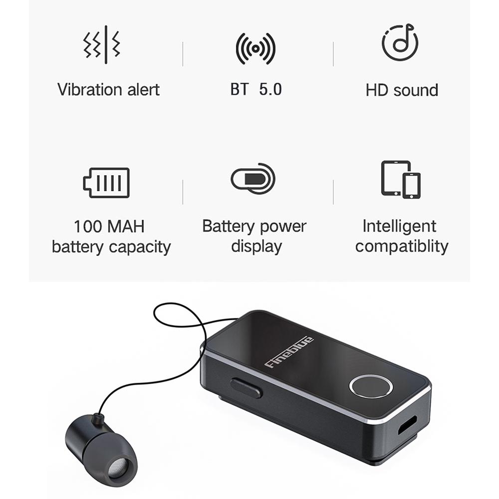 Fineblue F2 Pro Wireless Bluetooth 5.0 Earphone Vibrating Alert Wear Clip Headphone Hands-Free Black