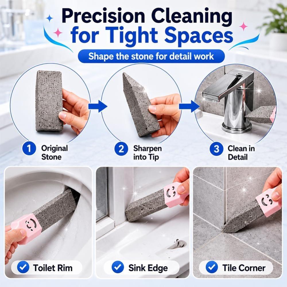 Pumice Stone Toilet Cleaner with Extra Long Handle, Powerfully Removes Yellow Stains, Limescale(Purple, 1A+3B)