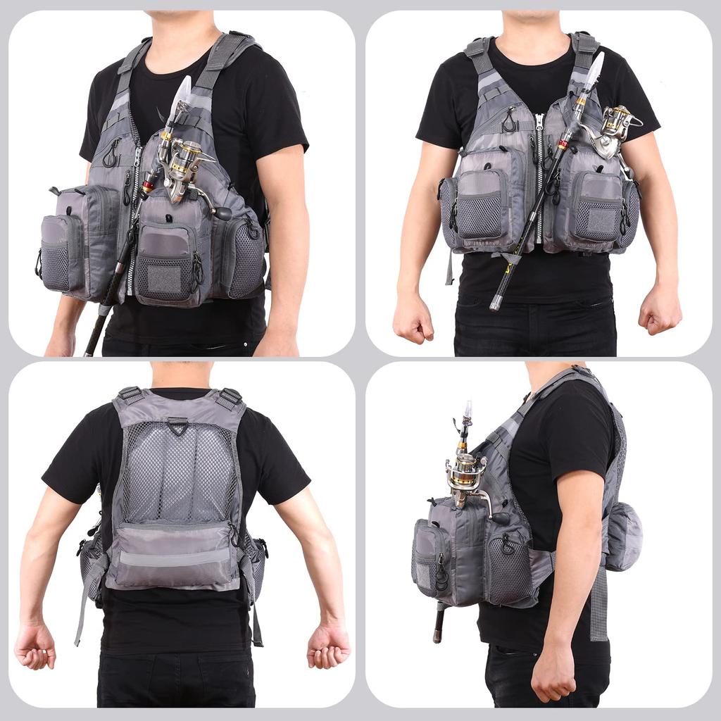 Lixada Fishing High Large Multiple Load Capacity Up To One Size Fits All Vest, Buoyancy, Breathable, Capacity, Pockets, Unisex, 95kg,