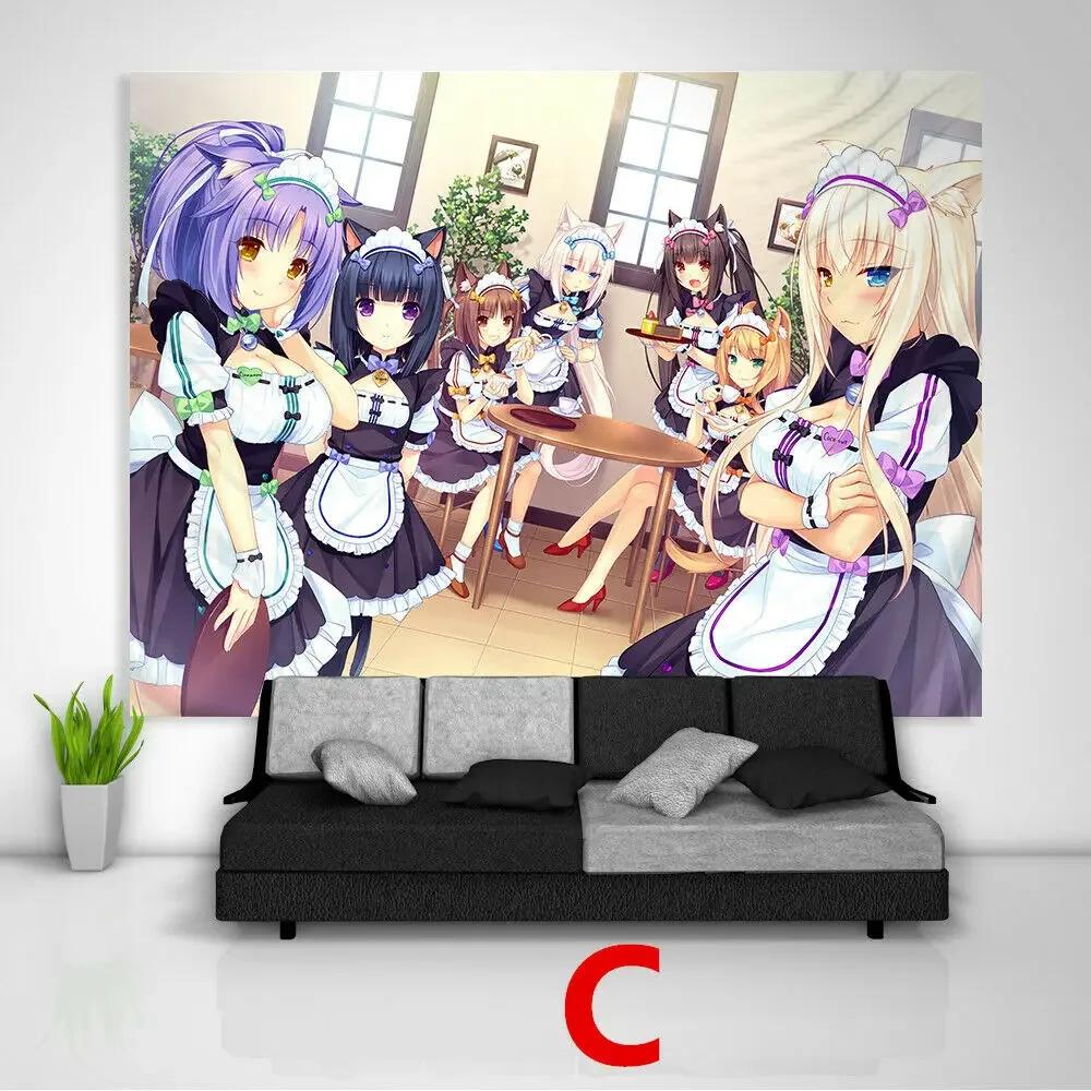 Тканевое панно Nekopara Аниме Настенный Кавайный Декор Комнаты Художественный Отпечаток Постер Милая Девушка Манга Эстетика Ткань для Фона Спальни