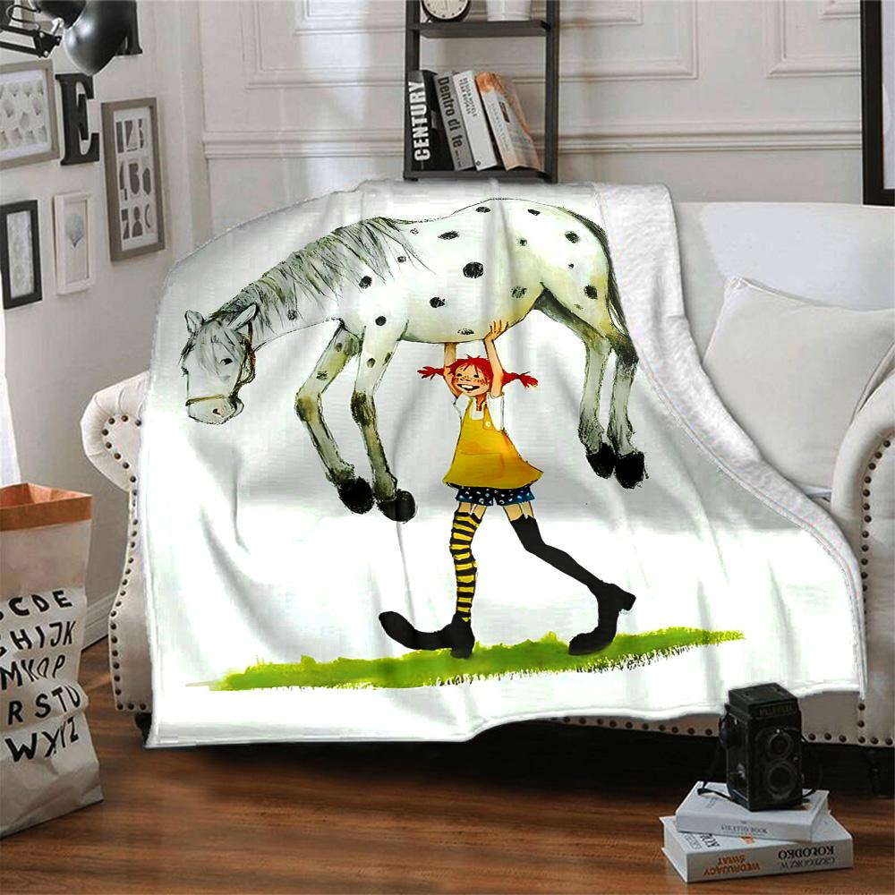 Girl Horse Flannel Blanket Super Soft Warm Cozy Blanket For Sofa Bed Office Travel Allseason Home Decor Gift