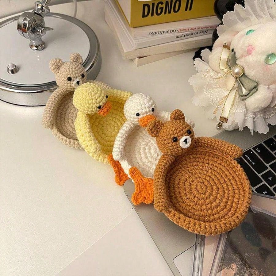 1pc,Crochet Animal Cup Coaster,Handmade Woven Drink Mat, DIY Desk Decor, Housewarming Cup Gift ,Graduation Gift