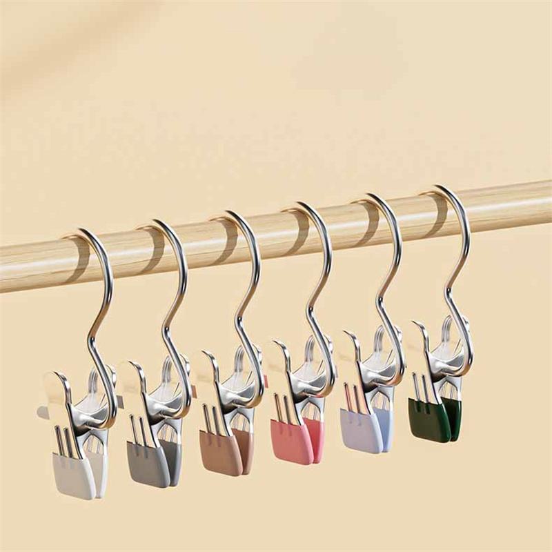 30pcs Stainless Steel Clothespins with Hooks Pants Rack Portable Hanging Closet Clothes Hanger Laundry Travel Home Supplies