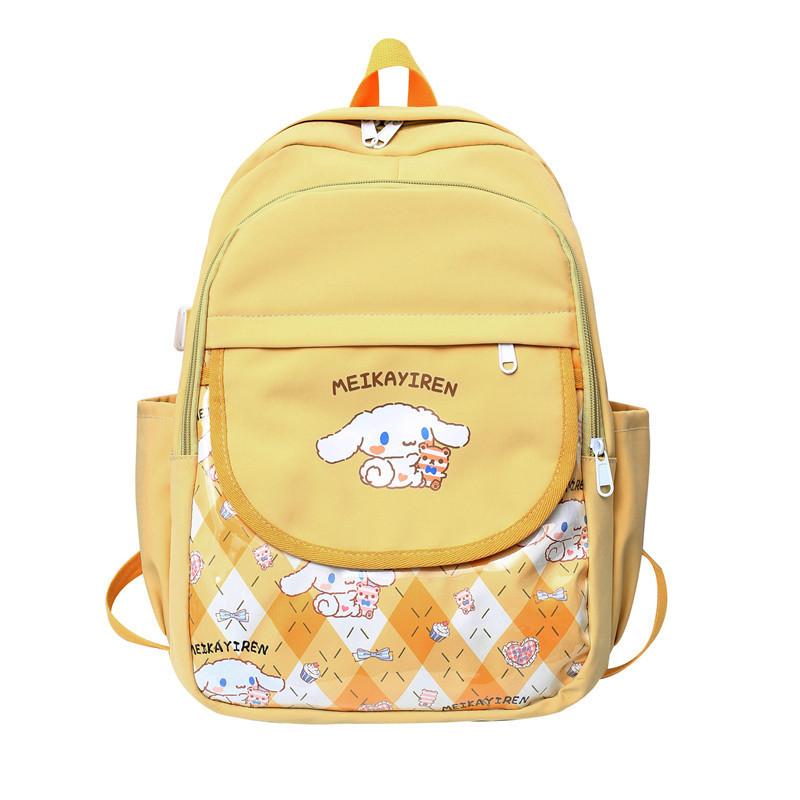 Cute Cinnamoroll Letter Printed Student Backpack With Transparent Compartments For Daily Use