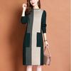 Женское трикотажное платье с круглым вырезом большого размера, осенне-зимнее платье-свитер-пуловер в стиле колор-блок, трикотажный свитер длиной до колена средней длины