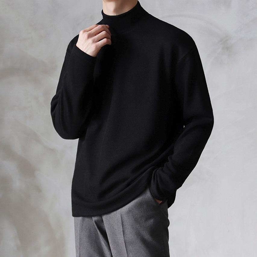 Men's 2025 Spring/Autumn Double-Sided Warm Long-Sleeve Half-High Collar Slim T-Shirt