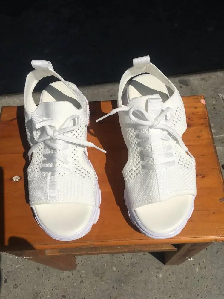 Женские спортивные сандалии на платформе, повседневные вязаные туфли с вырезами и шнуровкой, с открытым носком, уличные нескользящие сандалии