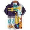 Summer New Men's Fashion Top Loose 3D Music Guitar Print Short Sleeve Shirt