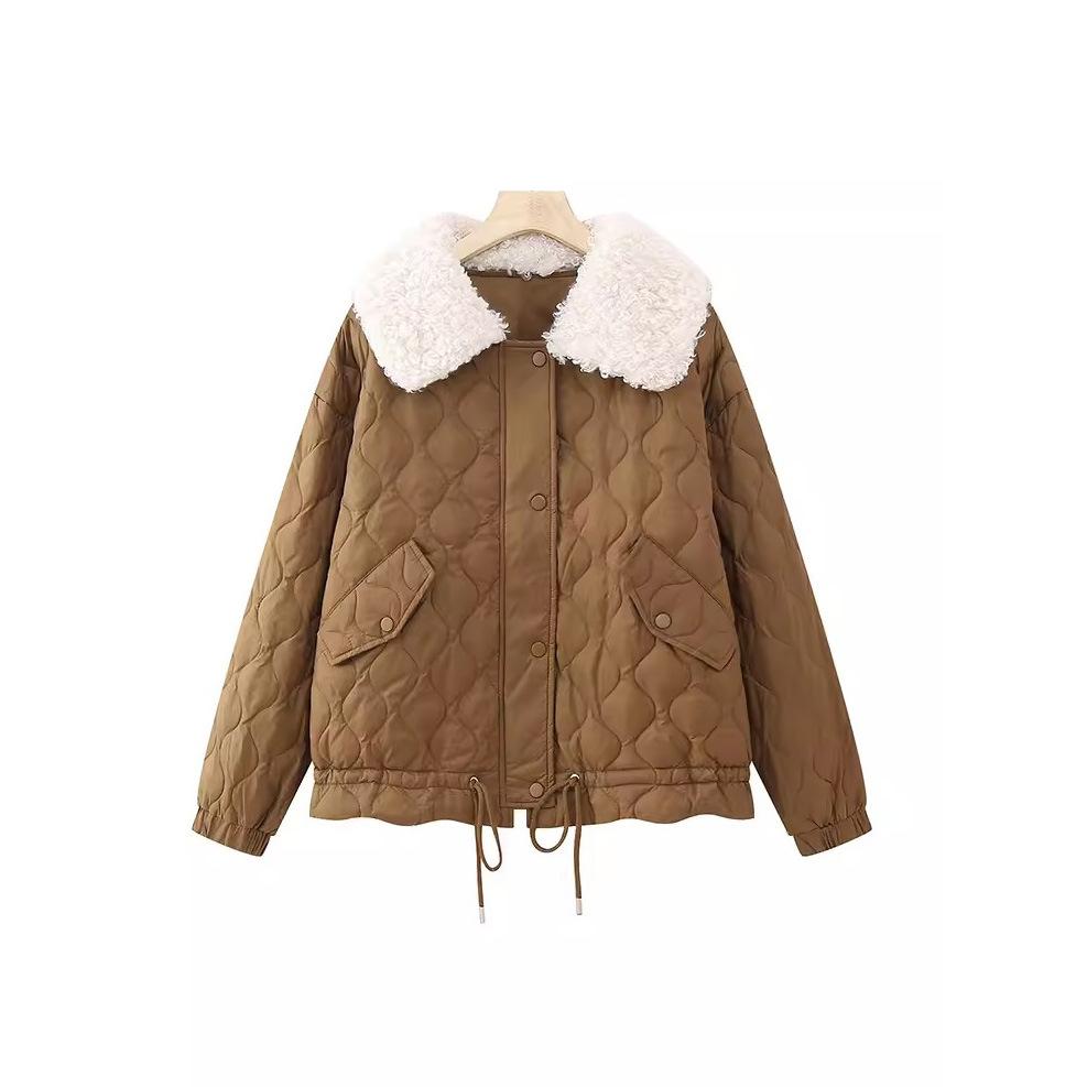 Короткий пуховик из овечьей шерсти для женщин 2024 года, зима, новый модный дизайн, теплое маленькое пальто с клеевым слоем, прилив