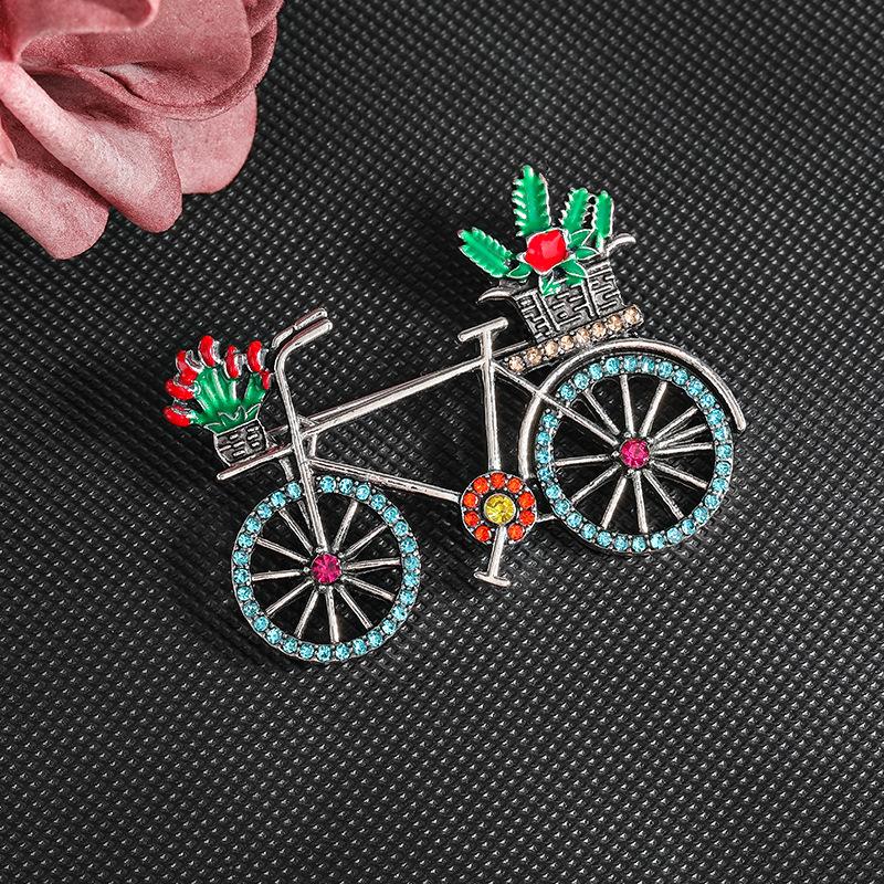 Wuli&baby Shining Bicycle Brooches For Women Unisex 2- Beautiful Taking Flowers Bike Brooch Pins Gifts