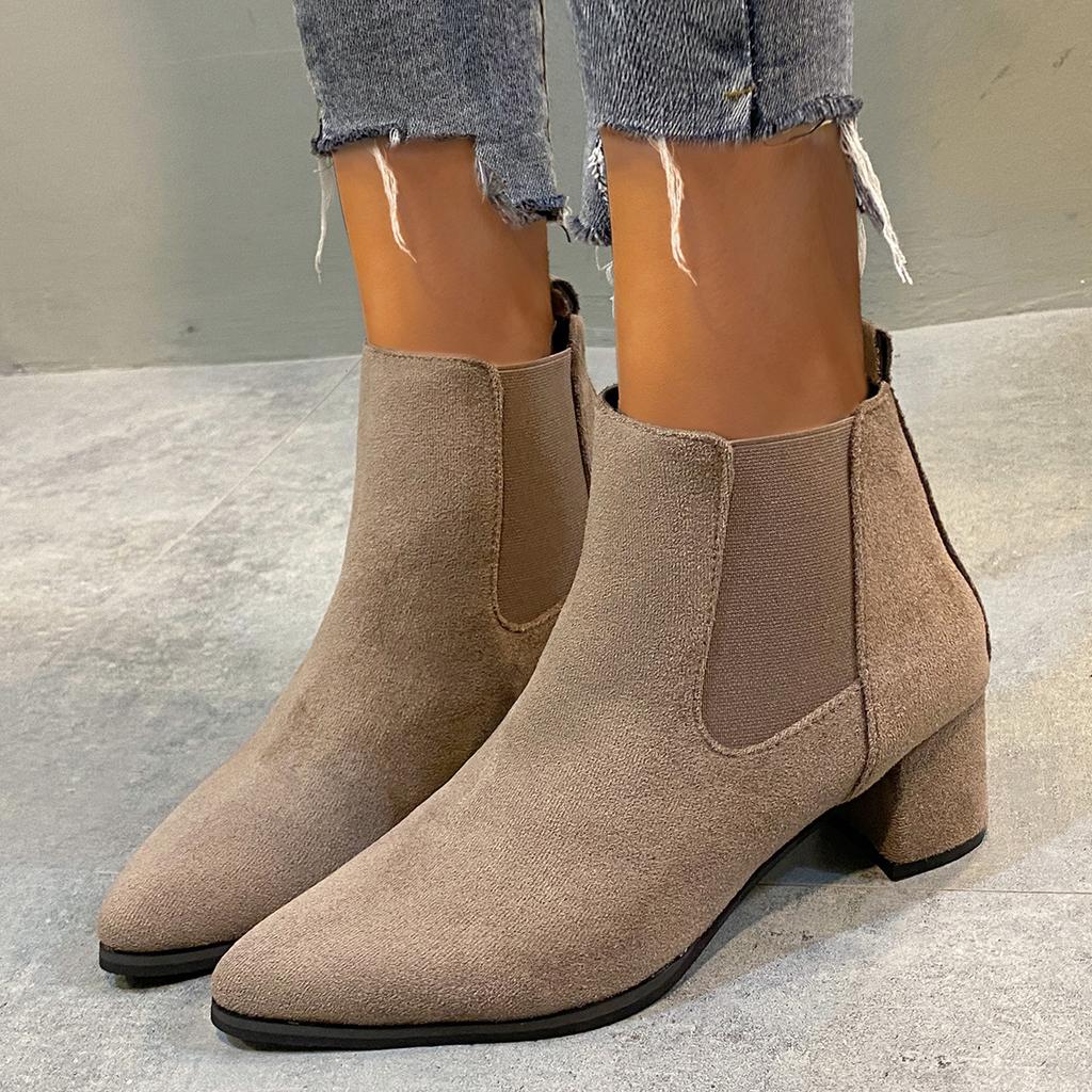2024 Autumn Winter Women Boots Pointed Toe Slip On Female Ankle Booties Fashion Simple Low Heel Short Chelsea Boots Botas Mujer