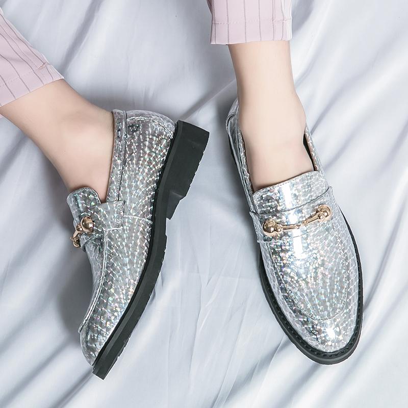 Fashion Spring  Autumn Popular Men's Shiny Leather Shoes Luxury Blue Dress Shoes Men's Loafers Groom Wedding Shoes for Men