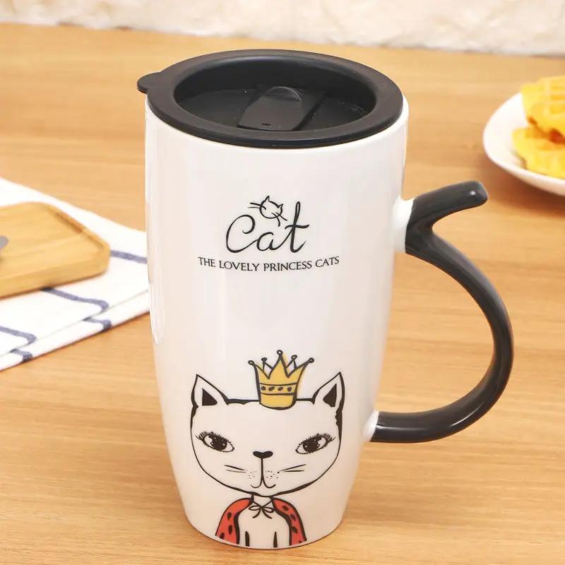 Кружка для пары Милая керамическая кружка для кота Кофе с крышкой Кружки большой емкости с изображением животных Креативная посуда для напитков Кофе Чай Новинка Подарки Молочная кружка