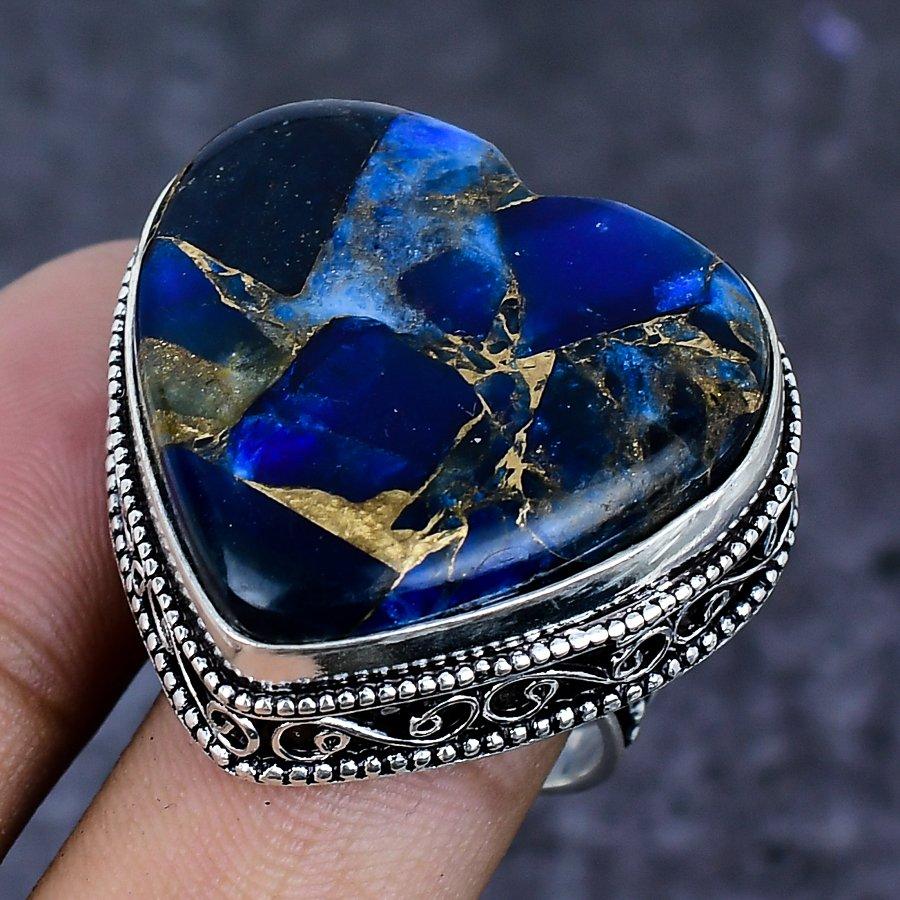 Натуральный медно-турмалиновый драгоценный камень 925 пробы стерлингового серебра Кольцо Размер 9 ETC-13886