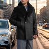 Мужское шерстяное пальто с лацканами, длинный рукав, двубортная куртка, пальто с плюшевыми краями, однотонные карманы, зимнее пальто
