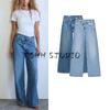 Spring New Women's Clothing Multi-Color Selection Fashion Straight-leg Cotton Double Breasted High Waist Wide Leg Denim 4365032