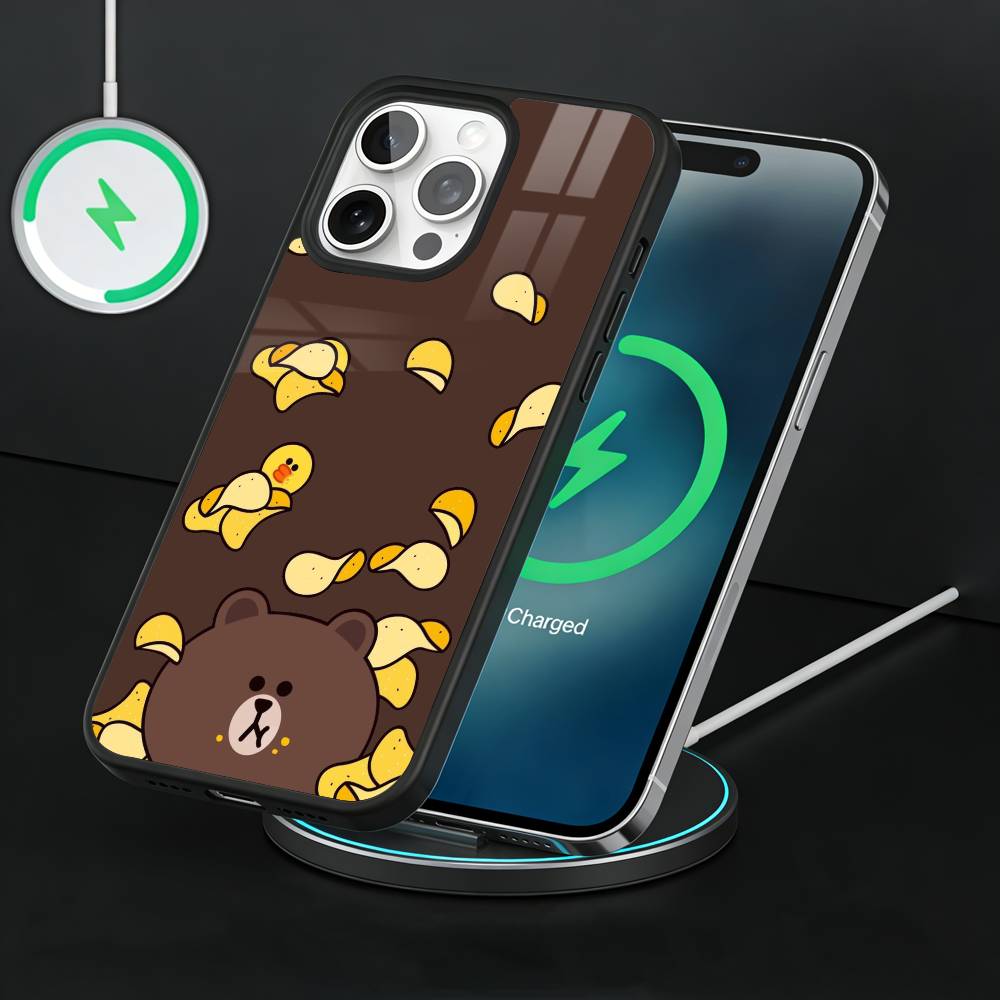 Cute Brown Bear Phone Case For iPhone17,16,15,14,13 Plus,Pro Max Magnetic For Magsafe Wireless Charging